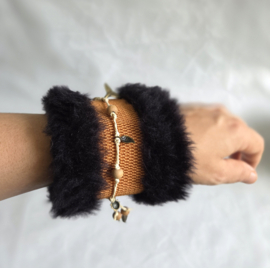Elastische Polsband Fake Fur - Cognac/bruin
