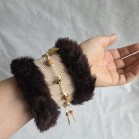 Elastische Polsband Fake Fur - Beige/bruin