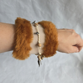 Elastische Polsband Fake Fur - Beige/cognac