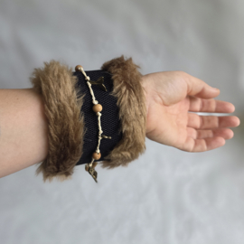 Elastische Polsband Fake Fur - Zwart/lichtbruin