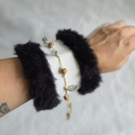 Elastische Polsband Fake Fur - Wit/bruin