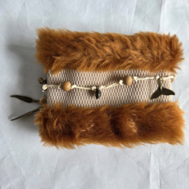 Elastische Polsband Fake Fur - Beige/cognac