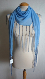 Lichtblauwe sjaal met lange franjes
