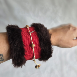 Elastische Polsband Fake Fur - Rood/bruin
