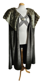 Donkergroene kruisband cape met nepbont kraag