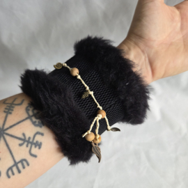 Elastische Polsband Fake Fur - Zwart / Zwart