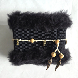 Elastische Polsband Fake Fur - Zwart / Zwart
