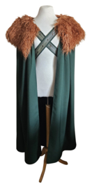 Groene kruisband cape met nepbont kraag