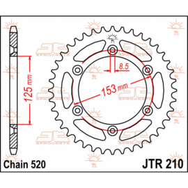 JT achtertandwiel staal Honda CR 125R/250R 1985-2008 & CRF 250 R/X 2004-2018 & CRF 450 R/X 2002-2018 & CR 500R 1985-2001 & Beta RR 250/300 2013-2017 & RR 390 2015-2016 & RR 350/400 2013-2016 & RR 430/480 2015-2016 & RR 450 2013-2015 & RR 498 2013-2016