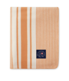 Striped recycled polyester fleece throw beige/white, 130x170