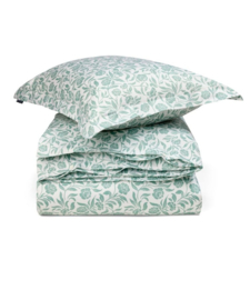 Lexington Flowers cotton sateen bed set, white/eucalyptus