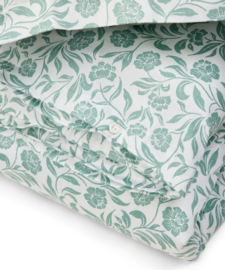 Lexington Flowers cotton sateen bed set, white/eucalyptus