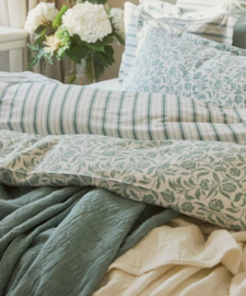 Lexington Flowers cotton sateen bed set, white/eucalyptus