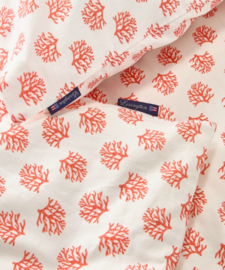 Lexington Dekbed printed cotton sateen bed set, white/coral 140x200/220
