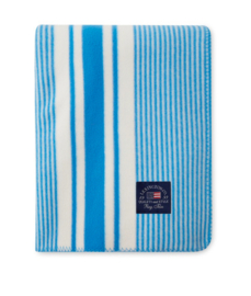 Striped recycled polyester fleece throw blue/white, 130x170