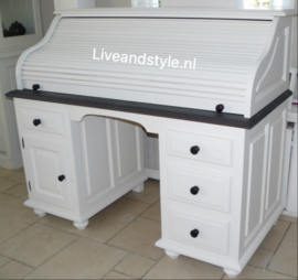 Landelijk secretaire bureau Country Style met vergrijsd blad en matzwarte knopjes