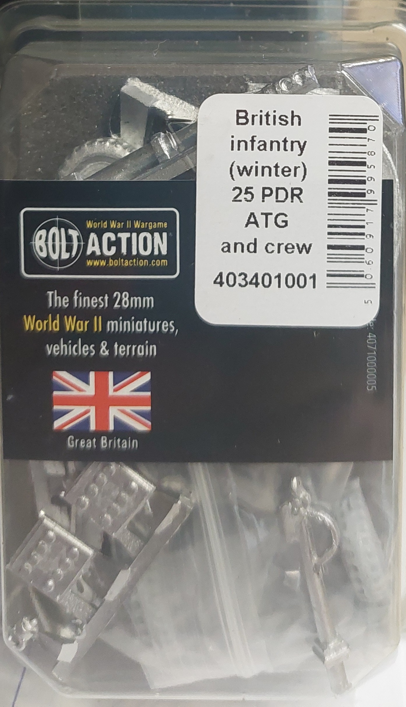British infantry (winter) 25PDR ATG and crew (Bolt action nieuw)