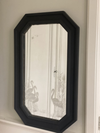 Zwarte vintage spiegel met flamingo s
