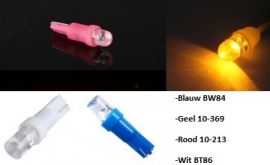 4x T5 W2.3W 1 LED auto lamp keuze: Blauw, Geel, Rood, Wit.