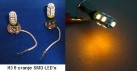 2x H3 9 oranje SMD LED`s auto lamp. ARTnr: 12-055