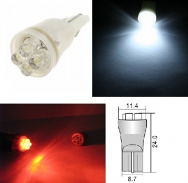 2x T10 W5W 4 LED`s auto lamp. Rood RL40, Wit BK393