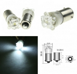 2x BAX 9s 5 witte LED`s auto lamp. ARTnr: 10-366