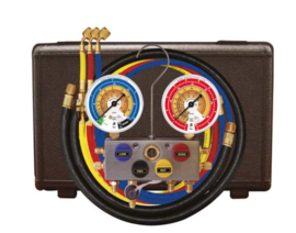 Mastercool 4-weg analoge manifoldset  incl. koffer met 4 slangen voor R1270, R290 en R600a