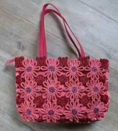 Rattan tas Flowers roze