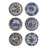 Set 6 onderzetters Delfts blauwe borden (1620-1750)