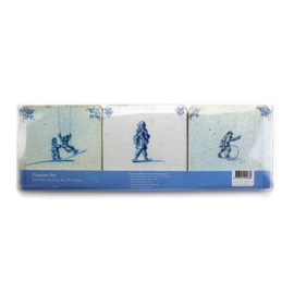 Set 6 onderzetters Delfts blauwe tegeltjes (1620-1750) Kinderspelen