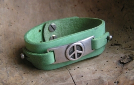 023M  Leren armband Peace -zacht groen