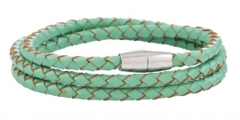 Gevlochten leren armband - mintgroen