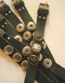 Leren clickbutton armband - groen