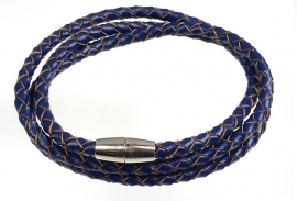 Gevlochten leren armband - donkerblauw