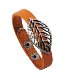 Leren armband Leaf - cognac