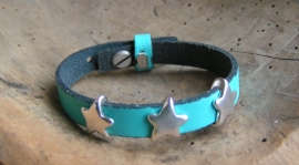 024 Leren armband met sterren - turquoise