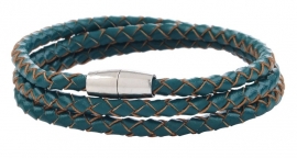 Gevlochten leren armband - blauwgroen