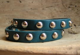 Leren armband Studs - middenblauw