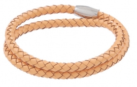 Gevlochten leren armband - naturel