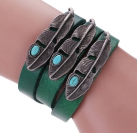 Leren armband Veren - groen