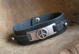 023M Leren armband Peace - zwart