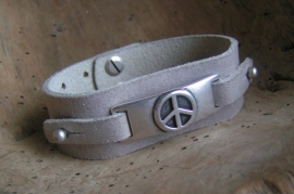 023M Leren armband Peace - ijsgrijs