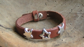 024 Leren armband met sterren - bruin