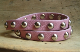 Leren armband Studs - roze