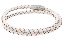 Gevlochten leren armband - wit