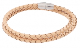 Gevlochten leren armband - nude