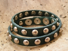 Leren armband Studs - donkergroen