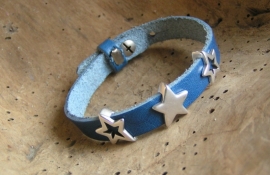 024 Leren armband met sterren - blauw
