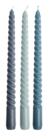 Set van 3 swirl kaarsen, blauw