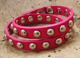 Leren armband Studs - fuchsia